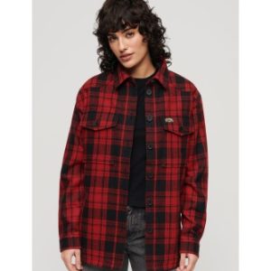 Superdry para mujer. W4010431A Sobrecamisa de borreguillo a cuadros rojo (M), Casual, Lana, Manga larga