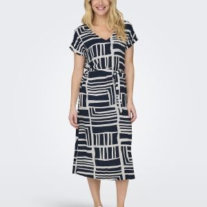 Vestido estampado midi con cinturón Mujer Talla S. Color Negro
