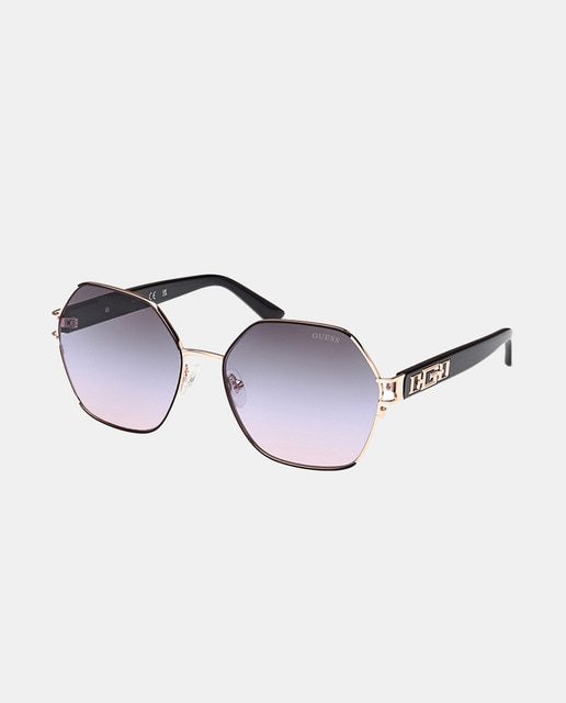 Guess - Gafa de sol de mujer geométrica oversize de metal en negro.