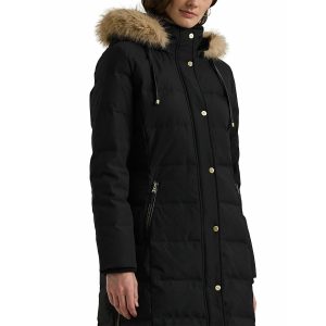 Chaqueta acolchada semilarga con capucha Mujer