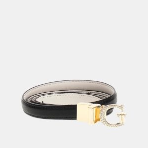 Guess - Cinturón de mujer ajustable con hebilla tipo G rectagular metálica con brillo.