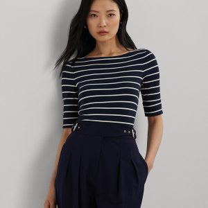 Lauren Ralph Lauren - Camiseta de mujer de rayas con manga francesa.