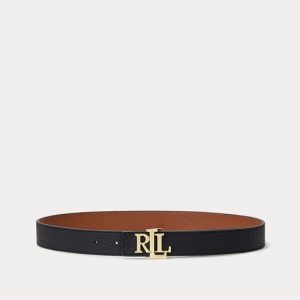 Lauren Ralph Lauren - Cinturón reversible de piel con hebilla dorada.