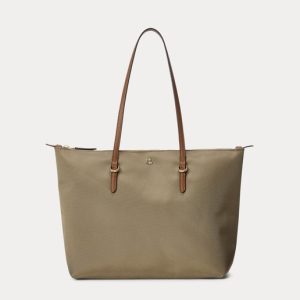 Lauren Ralph Lauren - Tote mediano Keaton de nylon en camel con cremallera.