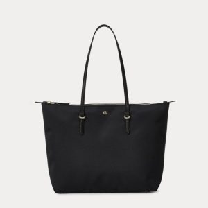 Lauren Ralph Lauren - Tote mediano Keaton de nylon en negro con cremallera.
