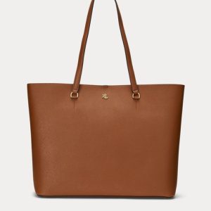 Lauren Ralph Lauren - Tote grande de piel Karly camel con mosquetón.