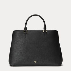 Lauren Ralph Lauren - Bolso de mano grande Hanna de piel en negro con bandolera extraíble.