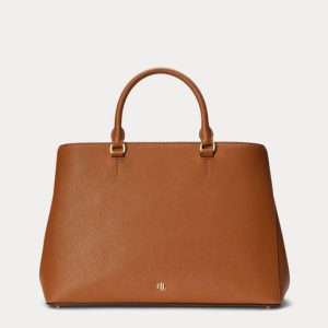 Lauren Ralph Lauren - Bolso de mano grande Hanna de piel en camel con bandolera extraíble.