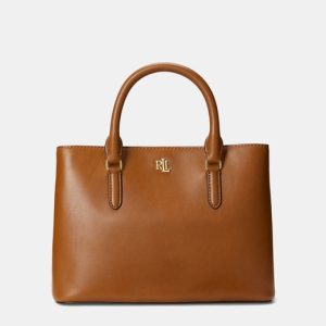 Lauren Ralph Lauren - Bolso de mano pequeño Marcy de piel con varios compartimentos.