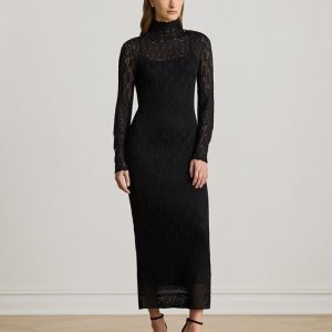 Lauren Ralph Lauren - Vestido largo con transparencias con cuello cisne.