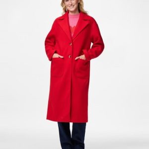 Pieces - Abrigo de paño liso largo de mujer.