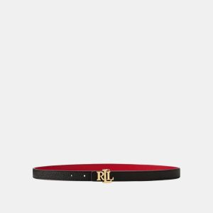 Lauren Ralph Lauren - Cinturón reversible de mujer de piel con hebilla dorada..