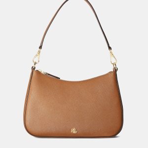 Lauren Ralph Lauren - Hobo mediano Danni de piel en camel con logo metálico.
