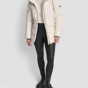 dkny plumfero de mujer corto con cremallera y cinturn