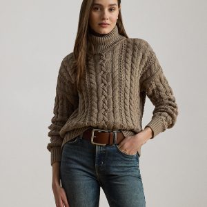 Lauren Ralph Lauren - Jersey de mujer de cuello alto en punto de Aran.