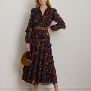 Lauren Ralph Lauren - Vestido largo con volantes y estampado.