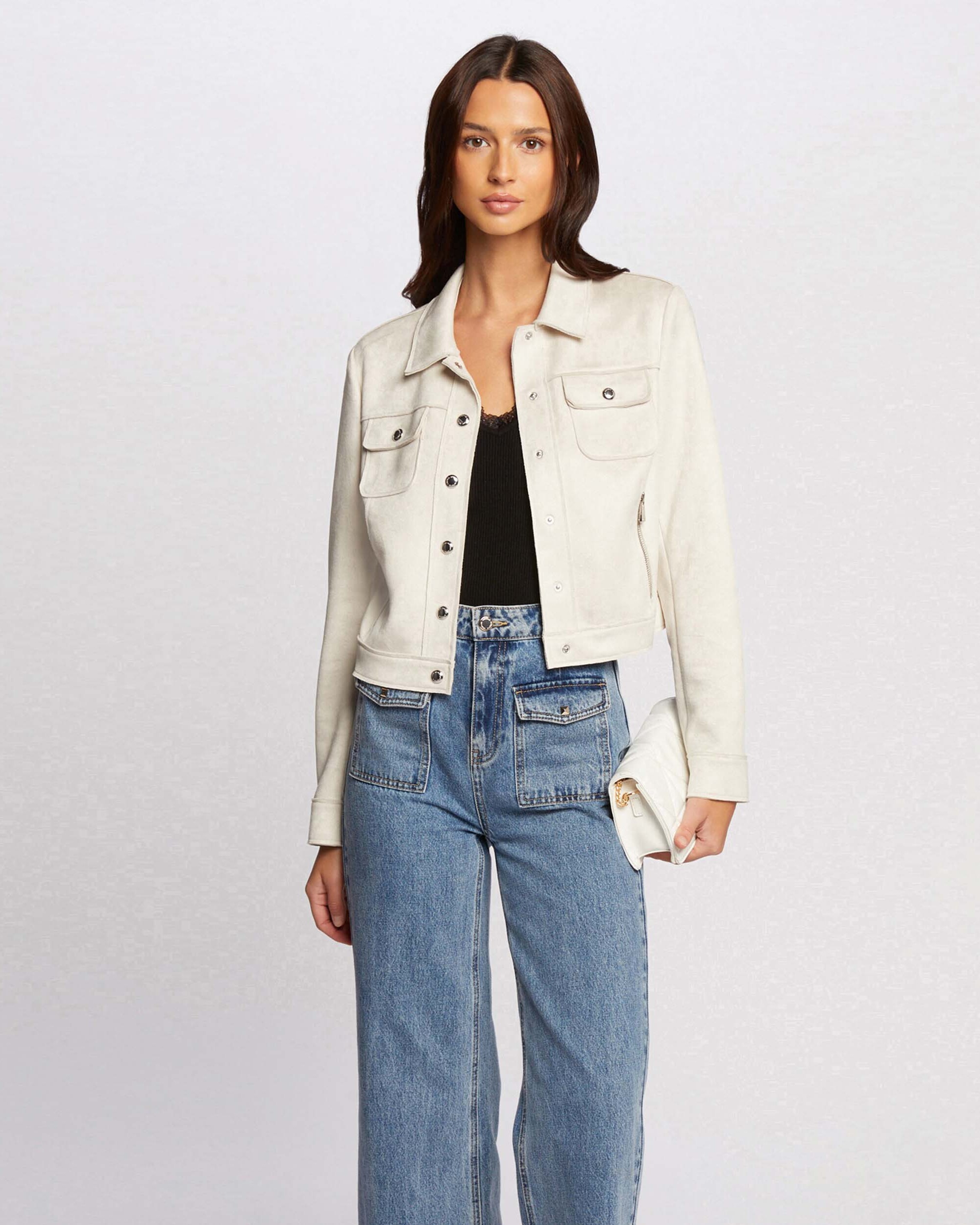 morgan cazadora de mujer de antelina con botones