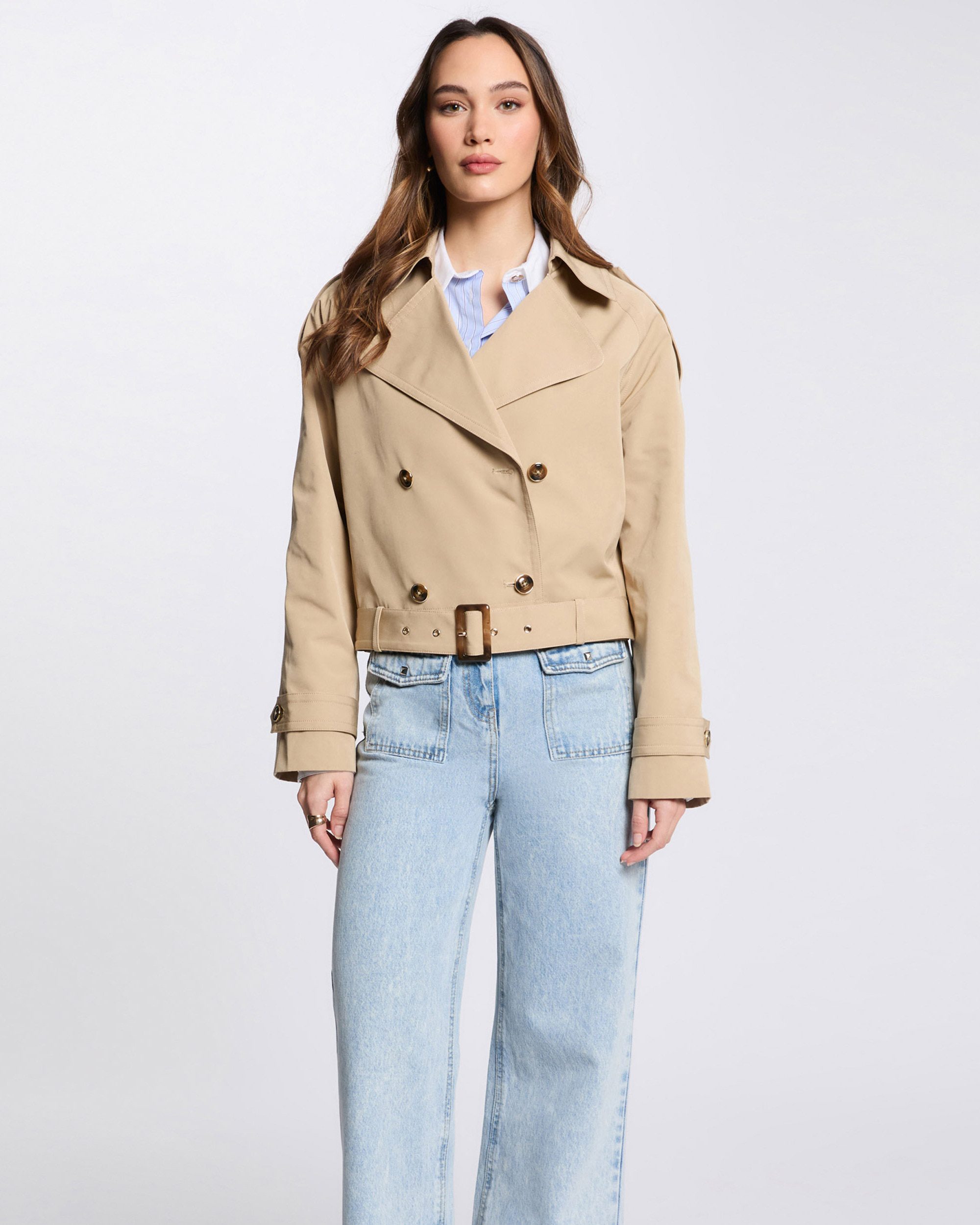 morgan gabardina de mujer corta con cinturn